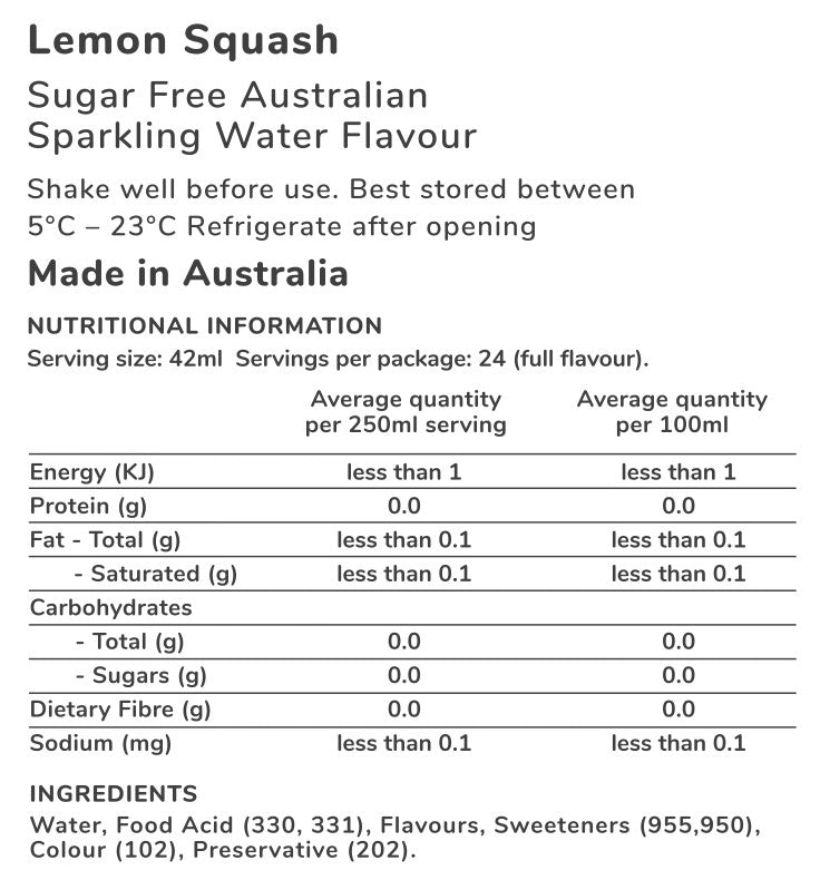 Lemon Squash Flavour - Sugar Free - SodaKING Australia