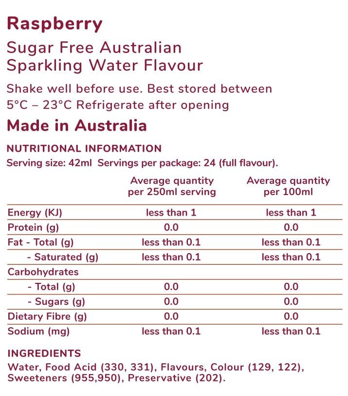 Raspberry Flavour - Sugar Free - SodaKING Australia