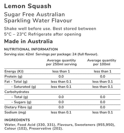 Lemon Squash Flavour - Sugar Free - SodaKING Australia